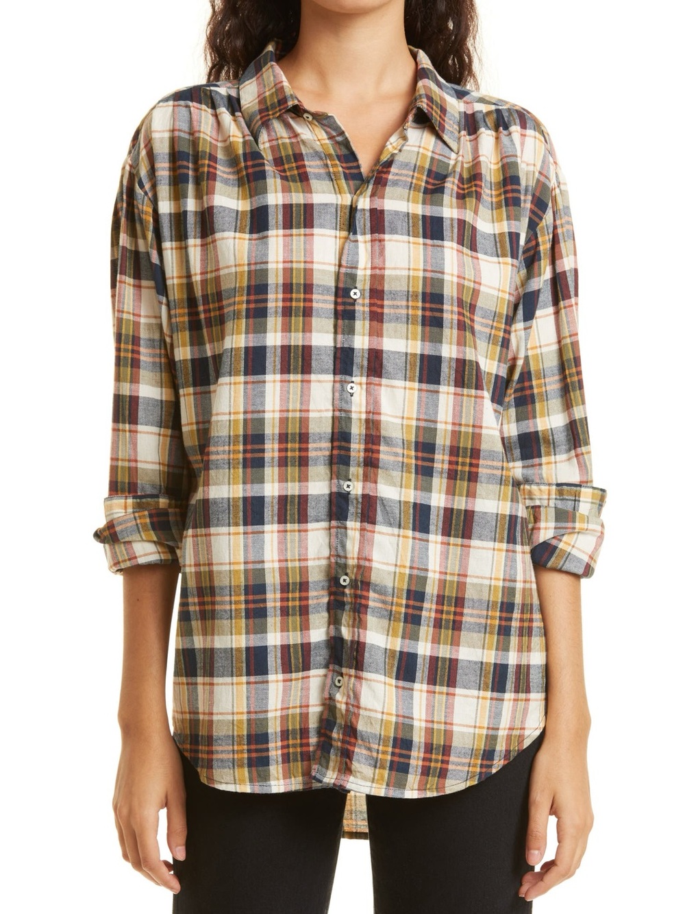 The GREAT The Society Plaid Button-Up Cotton Shirt | XS